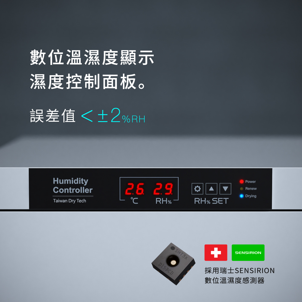 收藏家工業商業用，大型電子防潮櫃，一級校驗數位控制顯示溫濕度計